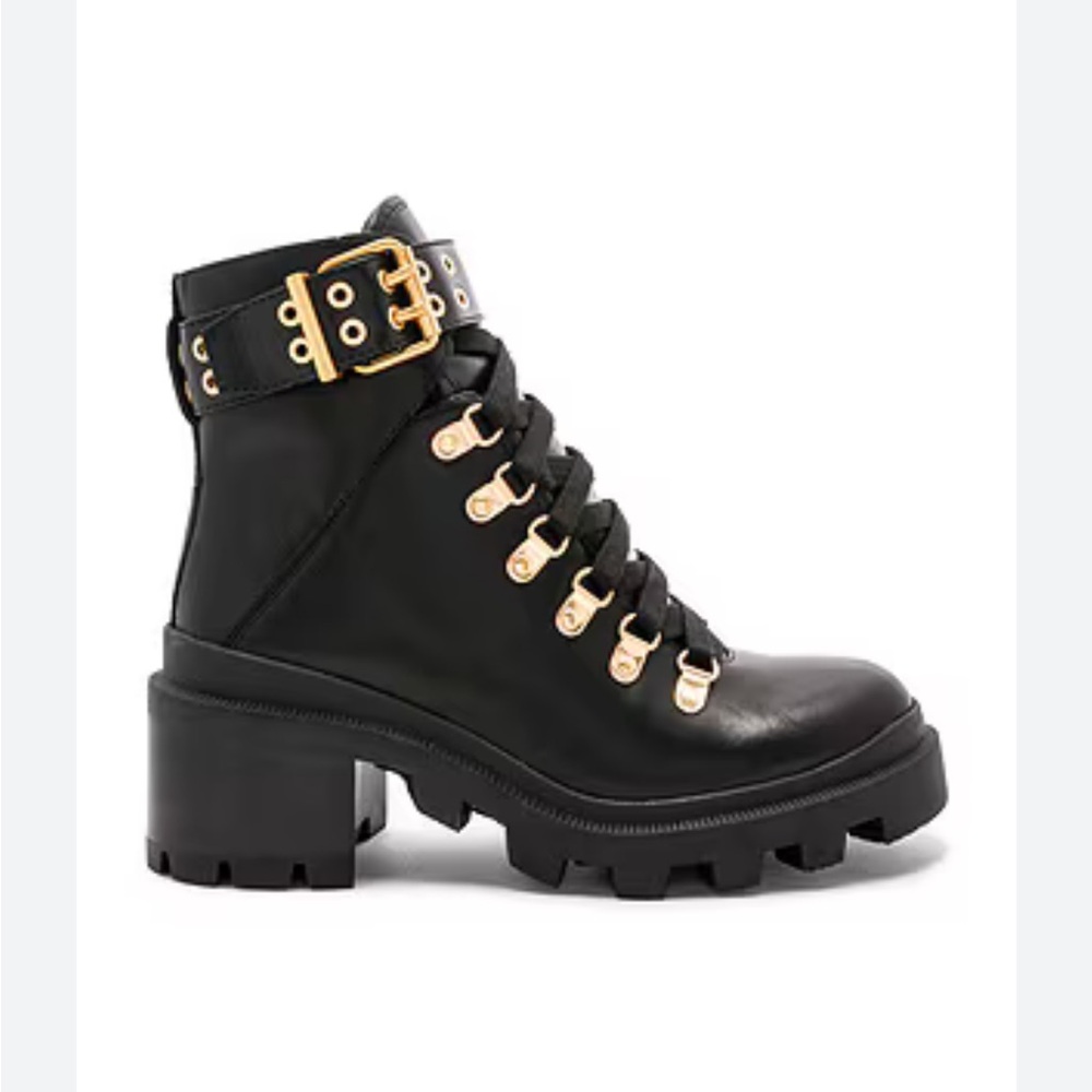 Alice + Olivia Black Ankle Boots with Gold Accents